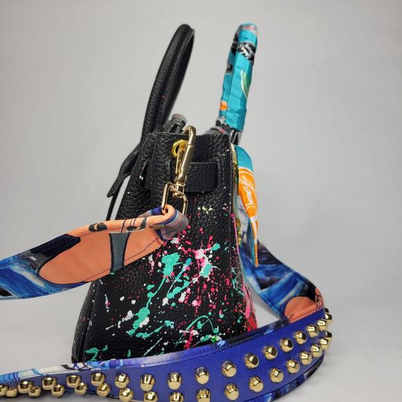 NEW Anca Barbu Green Lips Tote Electric Handbag Purse Handpainted - Picture 8 of 13